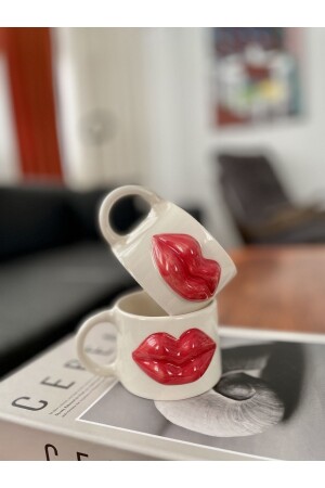 MNZ - صناعة يدويّة سيراميكية حمراء شفاه كوب 1 قطعة - Terraco Ceramic