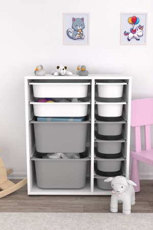 خزانة لعبة متعددة الأغراض MNZ مع 10 صحونات أبيض رمادي 2d2k6u PRA004000 - Pratico