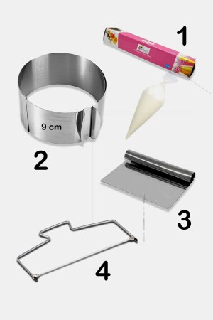 قماش كعكة قابل للتعديل من MNZ + مقشّر كعكة لا يحول + سلك قطع الكعكة + 10 أكياس كريم مجموعة من 4 قوالب كعكة D - Dekamis