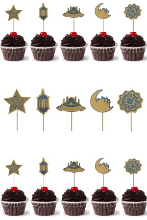 MNZ - مرحباً بكم رمضان موضوع خفاش أسنان مع ورقة ذهبية تفاصيل 10 قطع - Yusuf Dirik YD Party Supplies