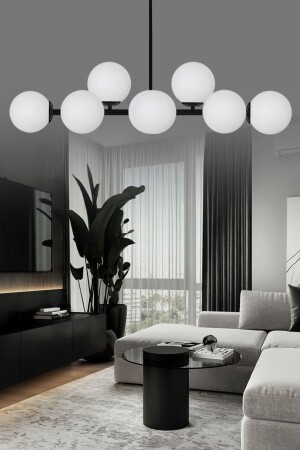 MNZ-الفخامة التصميم الحديث الأسود 10-قطعة الكرة البيضاء الزجاجية الشنارة SEF127 - ŞL Şef Light