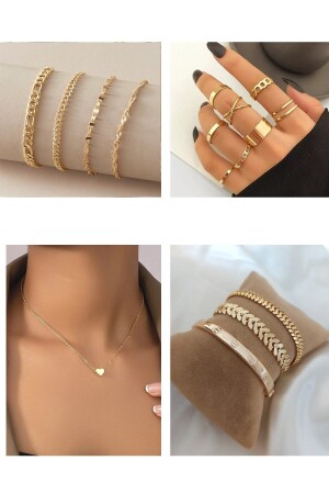 مزيج من ألوان MNZ-الذهب دوريكا سوار 10 قطع مشتركة حلقة قلب SSF عنق سادة كارتيير كاتربيلر وعظام السمك سوار - X-Lady Accessories