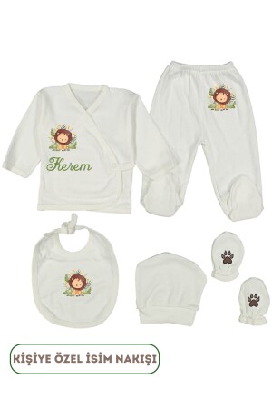 MNZ-اسم-تخصيص الأسد طباعة 100% القطن حديثي الولادة طفل طفل مستشفى الإصدار اسمها مغطس 5 قطع مجموعة LHAHC - Leone Handmade