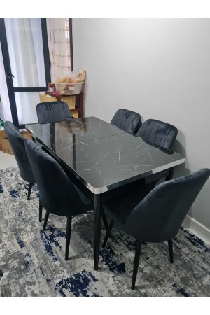 طاولة تناول الطعام الممتدة من MNZ 100٪ طاولة MDF طاولة تناول الطعام ذات النمط الأسود - Kristal Evim