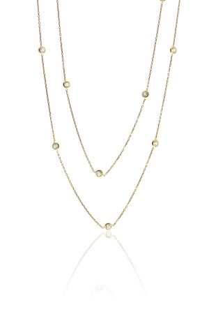 MNZ- الفضة الذهبية الذهبية زيركون صف حجر العنق 100 سم SGTL10506 - Söğütlü Silver