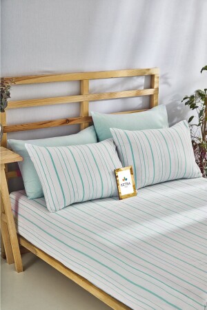 MNZ-منت واحدة شريطات الصفحة المثبتة القطن 100 X 200 سم وسادة قضيب 50 X70 سم - KetraHome