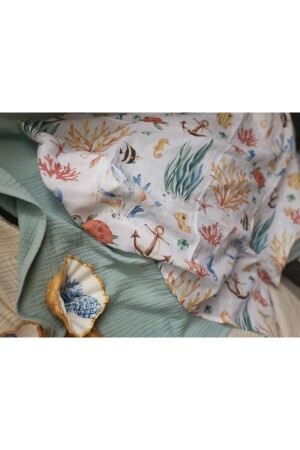 MNZ- تحت البحر - غطاء موسلين عضوي 100x100 BLOMSL0210211 - Baby Laurel Organics