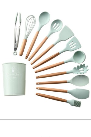 MNZ-حرارة مقاومة للنيران لا عصا 11 قطعة سليكون النقطة الخشبية المقبض المطبخ مجموعة وتخزين صندوق 35904 - Kamardey