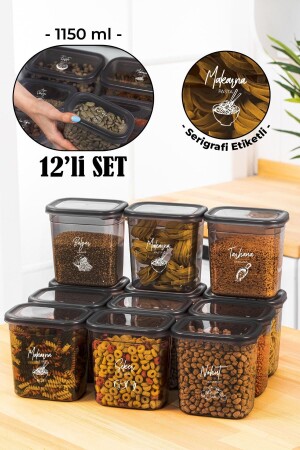 مجموعة MNZ من 12 حاوية تخزين مستطيل بيجي مع علامة طباعة الشاشة البيضاء 1150 مل أنثراسيت PGGY12LI1150 - Vienev