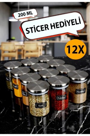 MNZ-حزمة من 12 ملصق 200 مل معدني بوروسيليكات زجاجي وعاء العقاقير باب تخزين مع علامة هدية 09091802090104 - Pembelia Life