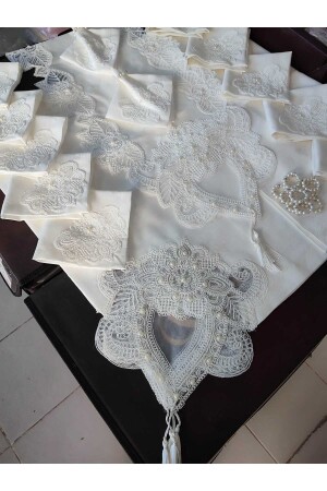 مجموعة من الأطباق المعدنية من طراز MNZ - مجموعة من الأطباق المعدنية من طراز 12 شخصًا 26 قطعة 160x220 سم نصف رقعة - Çt Çeyizci Tekstil