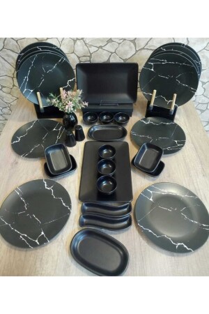 مجموعة من طعام الإفطار من طراز MNZ لـ 12 شخصاً 30 قطعة طلاء من الرخام الأسود 3656000bera - Bera