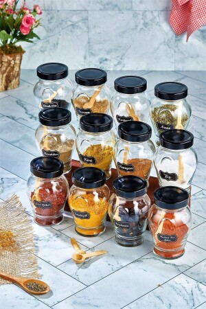 ملصق MNZ - 12 قطعة 370 مل زجاجي وعاء العقاقير مجموعة مع غطاء معدني و 12 ملعقة FBZ-12Li-370C-2 - FBZhome