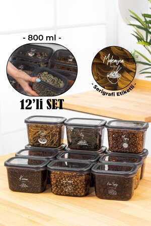 مجموعة MNZ من 12 حاوية تخزين بيجي مستطيلة مع علامة طباعة الشاشة البيضاء 800 مل أنتراتيت PGGY12LI800 - Vienev