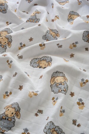 غطاء من الأزياء المسلونية من MNZ نمط الخروف - رمادي 120x120 سم + 4 مفرغات الفم CBKU100 - Caline Baby