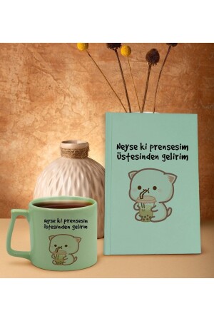 مذكرات مغطاة صلبة من نوع MNZ الخضراء ومجموعة كأس وسط ، هدية لصديق ، هدية عمل جديد ، عيد ميلاد لا نهاية له129455 - Bk Gift