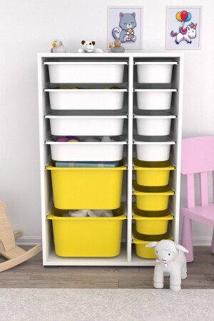 خزانة ألعاب متعددة الأغراض MNZ مع 14 سلة صفراء أبيض 2d4k8u PRA003203 - Pratico