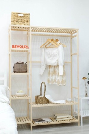 الموضة المفتوحة من قِبل MNZ 148x96x35cm الملابس الخشبية المرفقة المعلقة - MFG AHŞAP