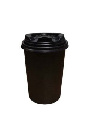كوب ورق من ورق من ورق من نوع MNZ 14oz 410ml إضافي سميك أسود مع غطاء 50 قطعة BOORDO8481356 - Miopack