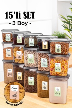 ملون MNZ مع علامة 15 قطعة في حاوية تخزين بيغي مستطيلة مجموعة 5x(1500-1150-800 مل) أنثراكيت RNKLPGGY15 - Vienev