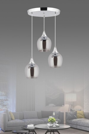 مصباح مُعلن MNZ ثلاثي المقبض الفضة المدخنة الشمعة الزجاجية العريضة 160504001242 - İstanbul Avize