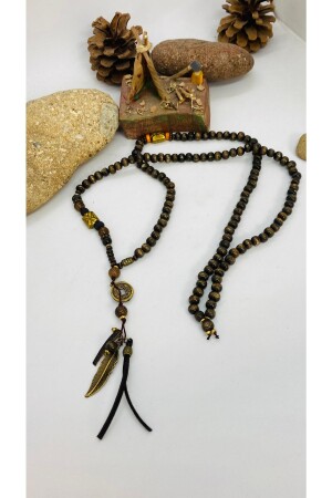 MNZ-مصنوعة يدوياً العرقية الأصلية هيبي بوهيمية الخشبية الحجرة العنق 1616 - Porsuk Alternatif