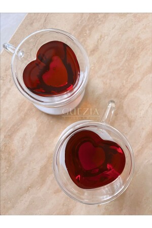 صيغة قلب بوروسيليكات مقاومة للحرارة من MNZ كوب زجاجي مزدوج الجدار كوب تقديم القهوة 170 مل 2 قطع EFD18082 - GUEZIA