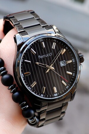 ساعة المساواة من الصلب من التقويم الأسود من قبل رجال MNZ 178021 FC13141TM - Ferrucci