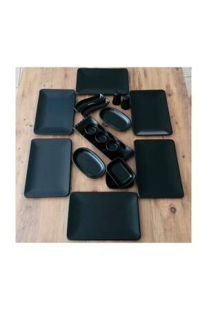 MNZ- ماتة مربع أسود سييرا كيراميكا مجموعة الإفطار 18 قطع ل 6 أشخاص dmt2020018 - Demet Çeyiz