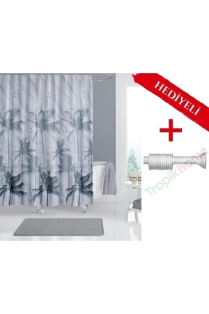 الستارة من الحمام من نوع MNZ مع هنجر هدية نمط شجرة النخيل 180x200 سم الستارة من نوع الجناح الواحد - Tropikhome