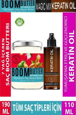 زيت رعاية الشعر من MNZ 190 مل + سحرية ميكس زيت الكيراتين للشعر المضر بشكل مفرط 110 مل - Boom Butter
