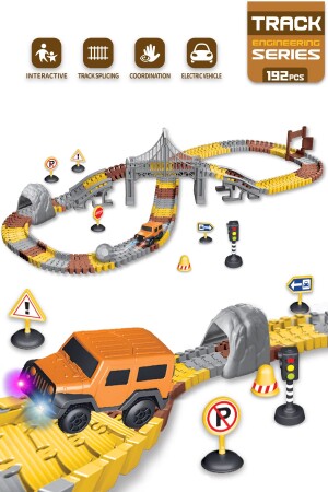 مسارات بناء MNZ 192 قطعة بناء موضوع السكك الحركة مع المركبات والجسور - Kayyum Oyuncak