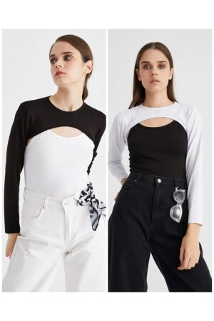 MNZ-مستقيم عنق عنق عنق ذراع ذراع ذراع 2 قطع (1 أسود - 1 أبيض) MMTKS715-01A - ALLURİNG