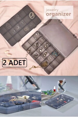 MNZ-دخان 2 قطع 18 قطعة قطعة حلقة عنق صندوق المجوهرات مع غطاء صندوق خياطة منظمة صندوق منظمة - Bayev