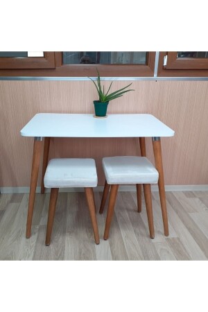 طاولة طعام مطبخ من الخشب من قاعدة القرن من الخشب من طراز MNZ مع 2 طاولات 2 طاولات 1 طاولة مع 60x90 طاولة مع طاولات-T - Depolife