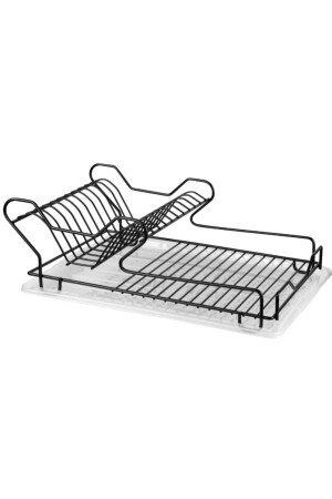 MNZ-الفخامة معدنية معدنية لاستدني سوداء 2 طبقات رف الأطباق، المعدنية سوداء رف جفاف الأطباق 2 طبقات رف الأطباق - ALİNA HOME