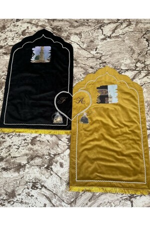 MNZ-خطاب مطرز سجادة صلاة قلب - سجادة صلاة مزدوجة - 2 قطع - السلم - ألياف - 2 للكرات الصلاة - Evince