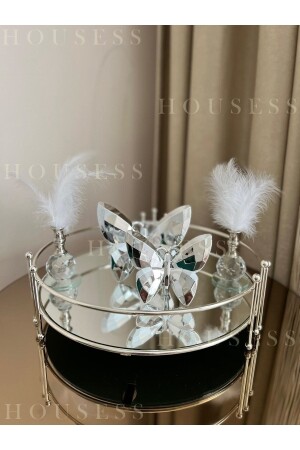 صناديق كبيرة من الفضة من نوع MNZ مع طوابق مستديرة، فراشة فضية من 2 قطع و 2 قطع من الفضة كأس ريش أزياء أزياء مجموعة HSS- - Housess