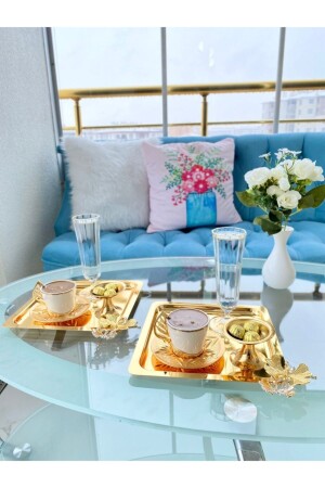 مجموعة MNZ من 2 فخمة مربع الفولاذ المقاوم للصدأ خدمة الذهب، الشاي والقهوة والعذائر والعرض الصندوق 21x21 سم KBKKRE2 - Aslı Hediyelik