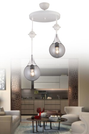 المصابيح المعلقة MNZ سلة أبيض 2 قطع مدخنة الكرة الكهربائية الزجاج الكروم إلى أسفل وجهة الفخام الشنابل 2483 - KARDELEN AYDINLATMA AVİZE