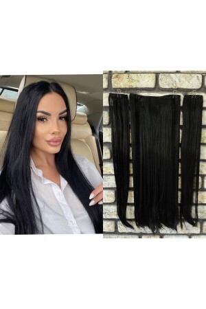 MNZ- نصف القمر + 2 الجانب الأسود سطح مقبس 3 قطع - 75 سم - Fenomen Peruk