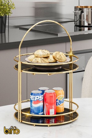 MNZ-خدمة العرض المطعم الذهب كبير الفخامة 2 مستوى 40 سم منظمة المطبخ منظمة كعكة قفز BinoGold508 - Bino