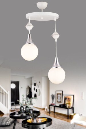 MNZ-معلقة مصباح صندوقا أبيض 2 قطع كرة حلقة أبيض الزجاج الكروم فاخرة الشنابل AK0008 - Kraliçe