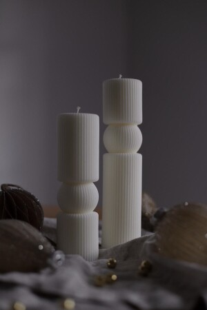 شمعة عمدة مودرنة مزينة من نوع MNZ - شمعة شمعة صويا نباتية مزخرفة 2 كمبيوترات AUSKAIS - Cageartstudio