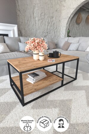طاولة قهوة من المعدن من MNZ مع 2 رفوف طاولة قهوة مخصصة لتزيين طاولة قهوة من الصنوبر Bfg-OrtaShp-2Raf-Mtl - Bofigo