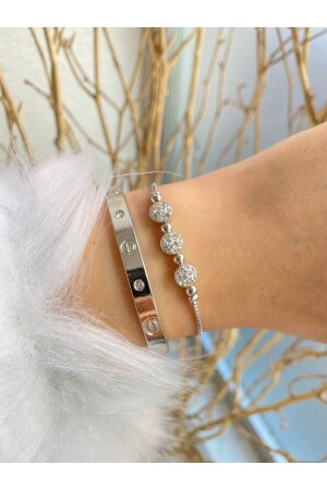 مقبضة MNZ ومصعد حجر ثلاثي لون الفضة مجموعة 2 قطع معصم المجموعة لا تتلاشى اللون - Jackferrero