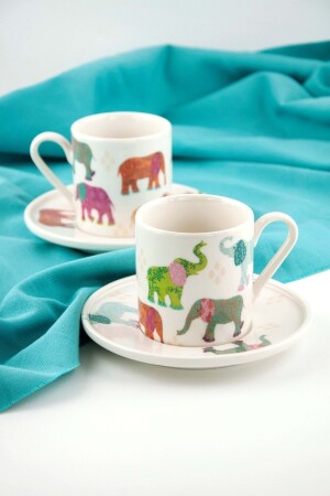 MNZ-الفيلة الملونة الفورسلين كوب شاي من 2 BPD2336 - Bursa Porselen Dekor