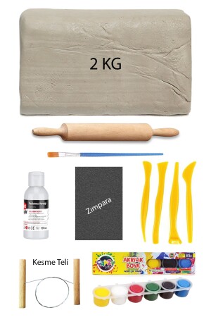 عكر من السيراميك الأبيض من MNZ 2 كجم من الطين Ebeshuar Set 6x15 ml Set أكريليك 100 سي سي ورق رمل خشبي - Acuto