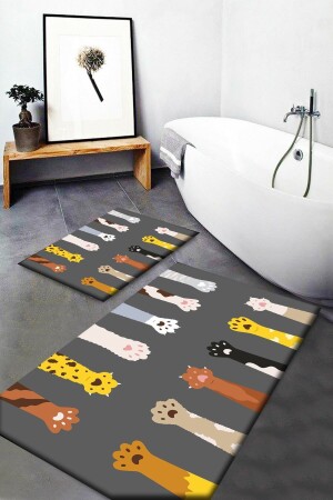 مقفوفات القطة الملونة MNZ نمط غسيل غير المنزلق قاعدة حمام السرير 2 قطع Elsebanyopas20 - Else Halı