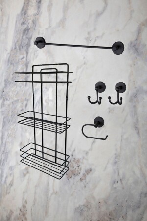 MNZ-مرفق الحمام ثلاث مستويات، حامل الشامبو - أسود، حامل منشفة طويلة حامل منشفة حمام حامل منشفة 2 حامل منشفة الحمام - أسود مات - evina